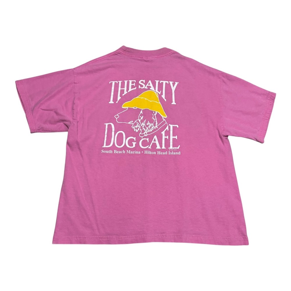 2000s Hanes The Salty Dog Cafe Pink Cotton Logo Shirt Women's Medium FLAWS